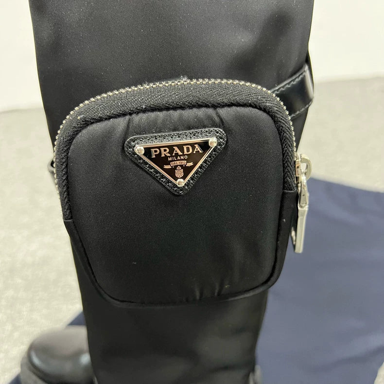 Prada High-Cut Knight Boots with Triangle Logo