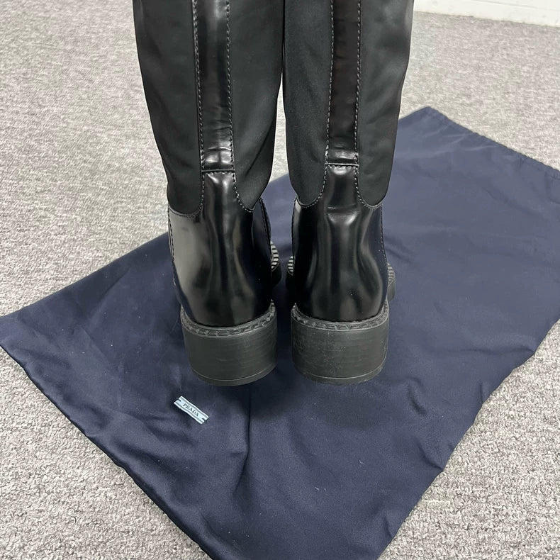 Prada High-Cut Knight Boots with Triangle Logo