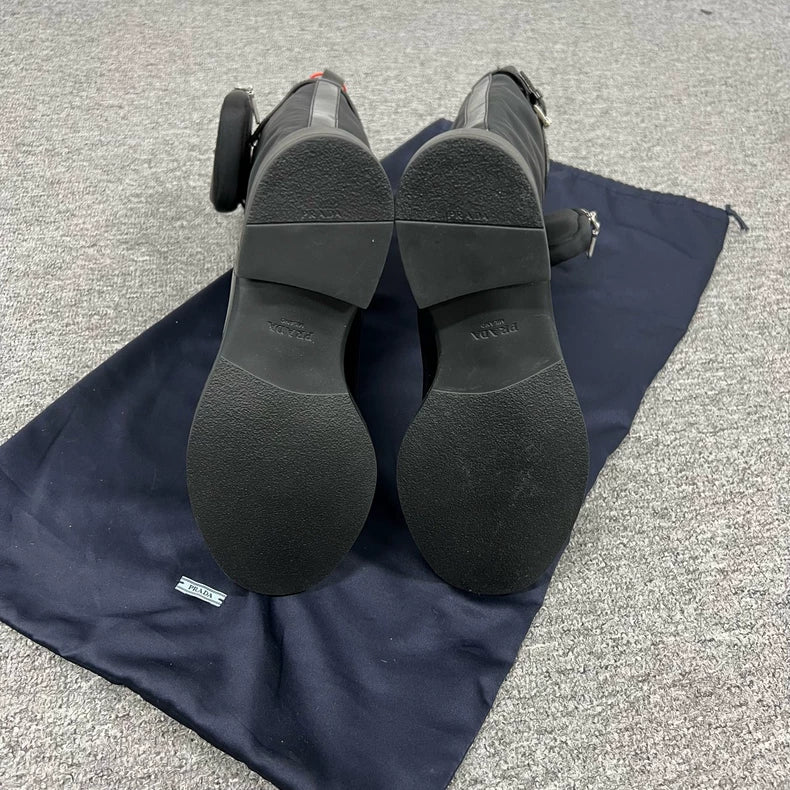 Prada High-Cut Knight Boots with Triangle Logo