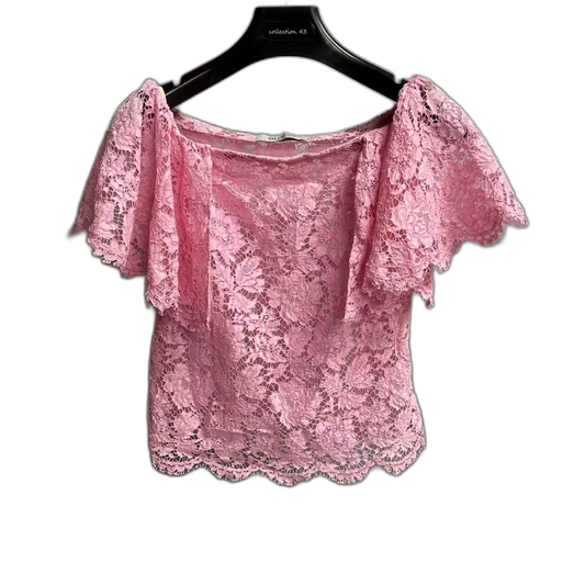 Pink Lace Embroidered Logo Short Sleeve Top