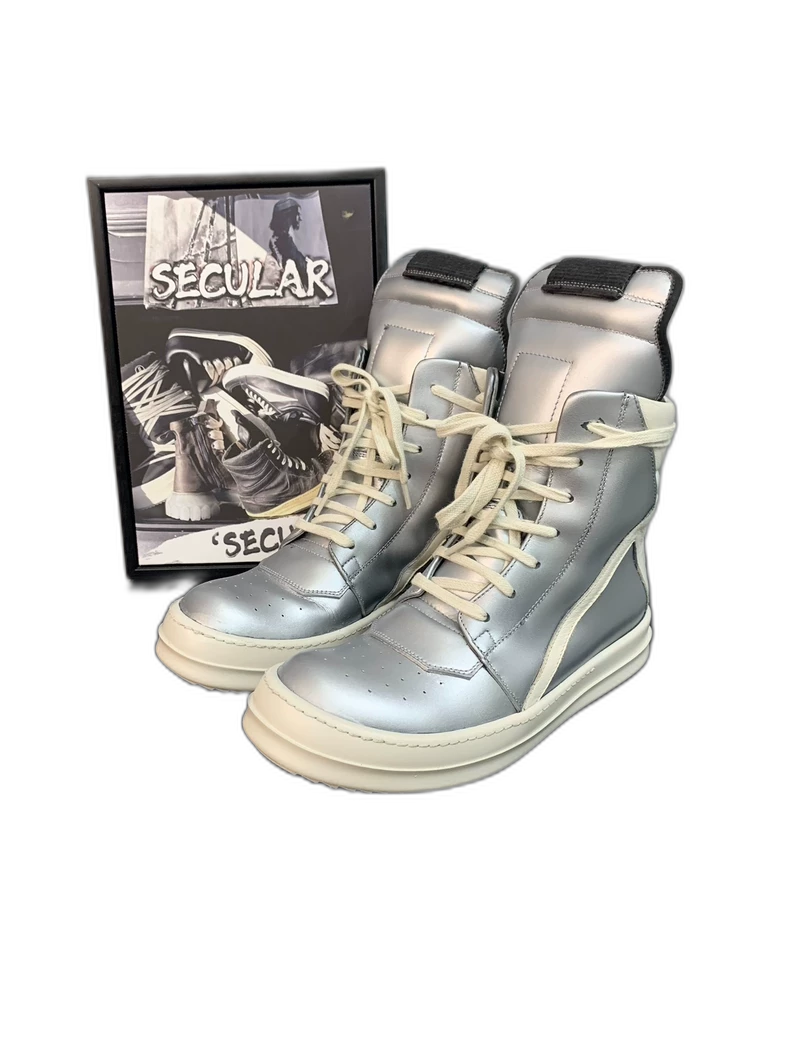 Rick Owens Silver Metallic High Top Sneakers-yf