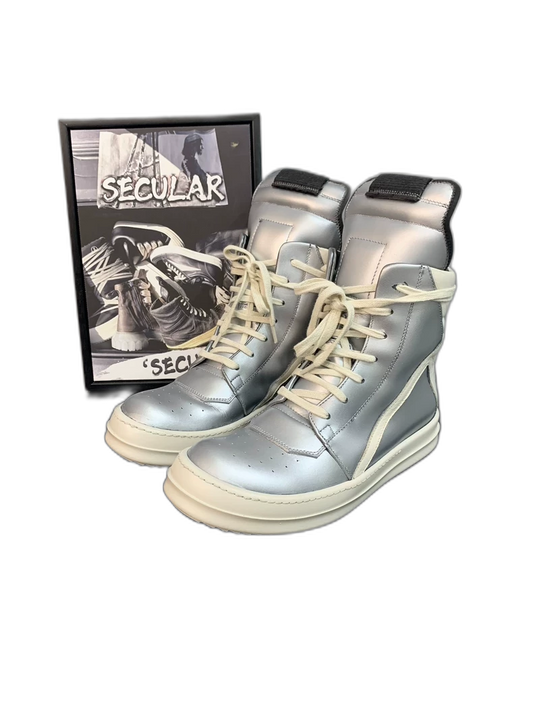 Rick Owens Silver Metallic High Top Sneakers-yf