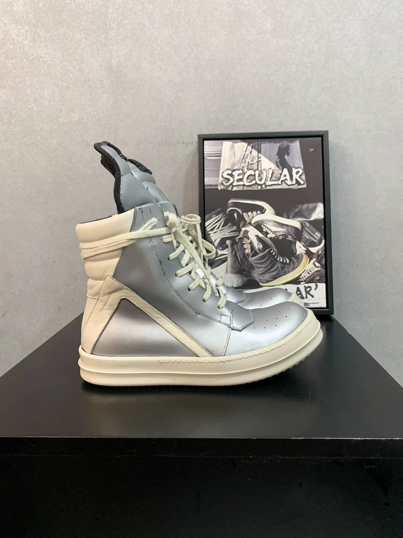 Rick Owens Silver Metallic High Top Sneakers-yf