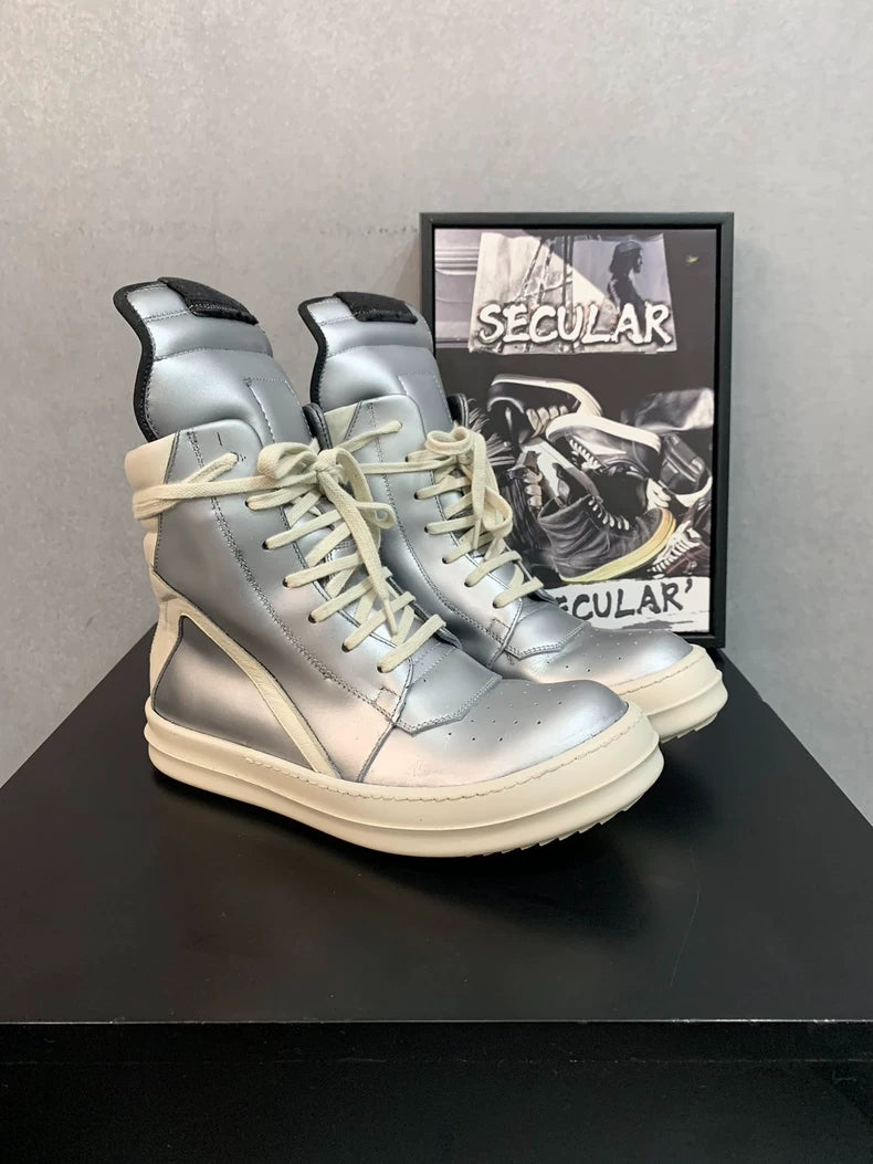 Rick Owens Silver Metallic High Top Sneakers-yf