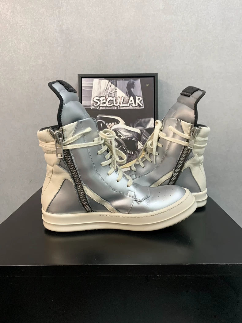 Rick Owens Silver Metallic High Top Sneakers-yf