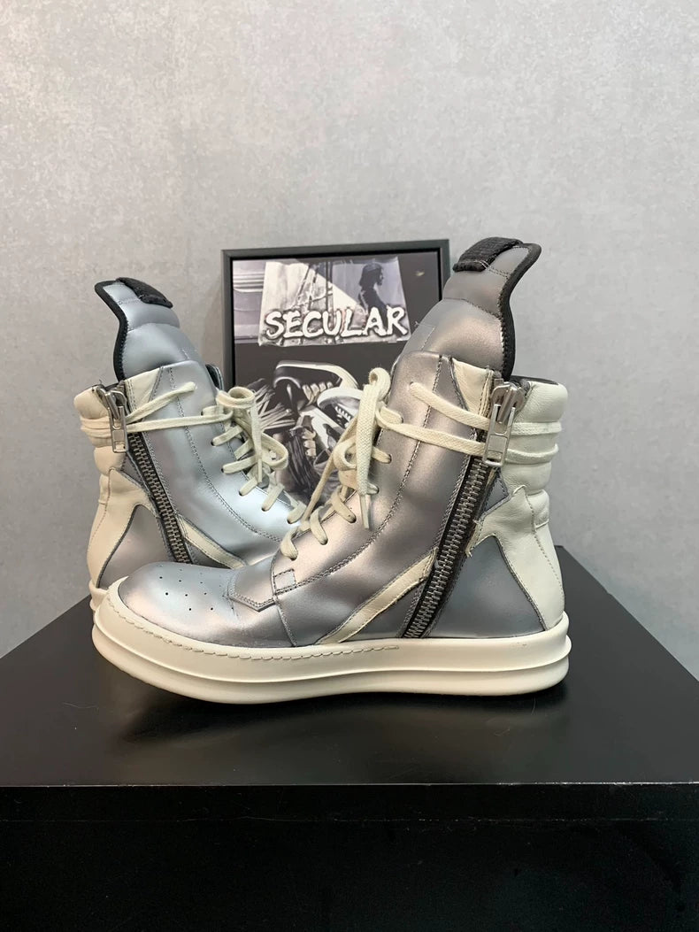 Rick Owens Silver Metallic High Top Sneakers-yf