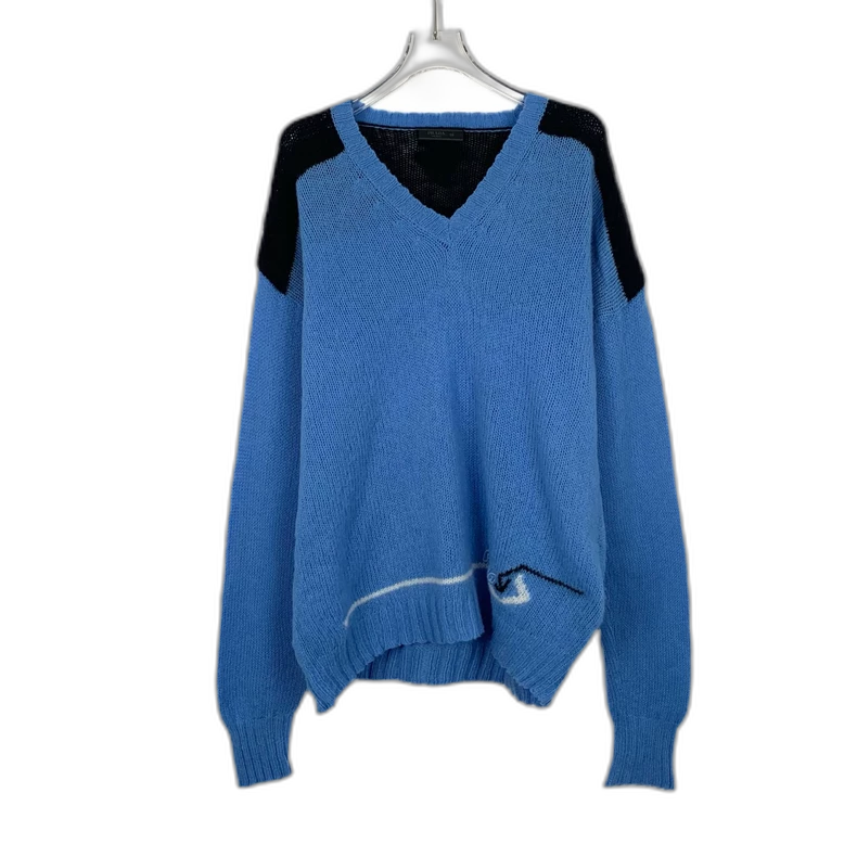 Prada Logo Embroidered V-Neck Sweater