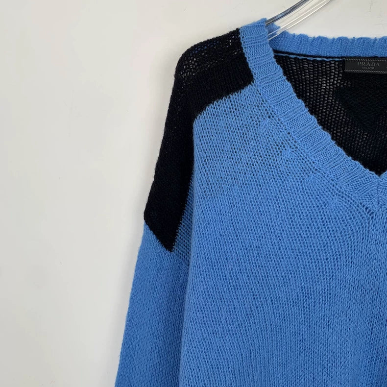 Prada Logo Embroidered V-Neck Sweater