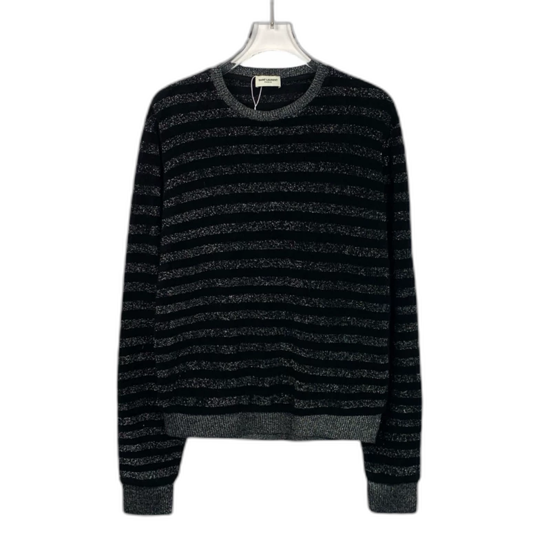 Saint Laurent Black Silver Striped Knit Sweater