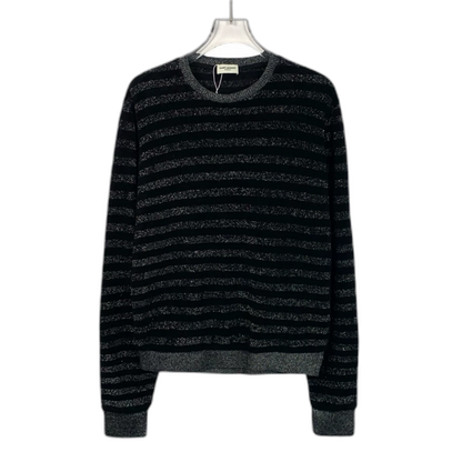 Saint Laurent Black Silver Striped Knit Sweater