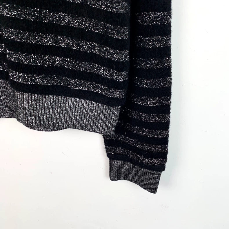 Saint Laurent Black Silver Striped Knit Sweater
