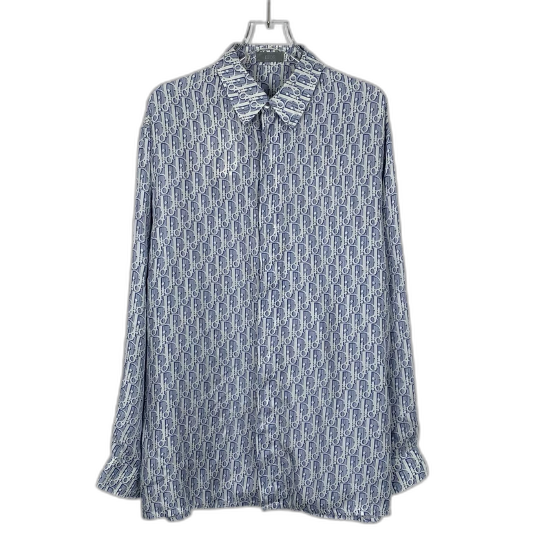 Dior Blue Logo Print Long Sleeve Shirt
