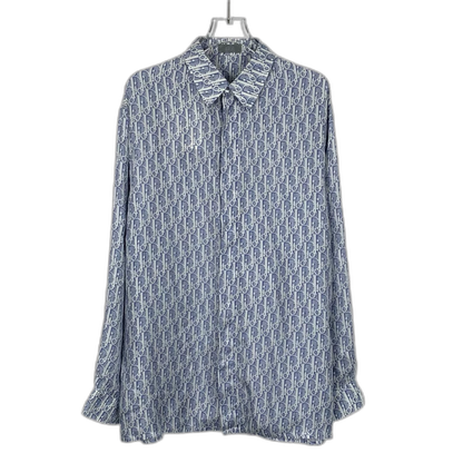 Dior Blue Logo Print Long Sleeve Shirt