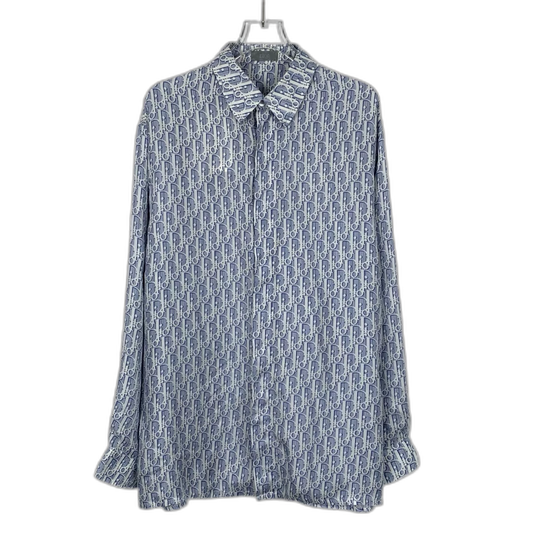 Dior Blue Logo Print Long Sleeve Shirt