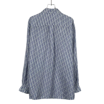 Dior Blue Logo Print Long Sleeve Shirt