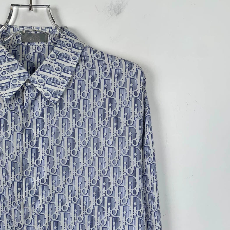 Dior Blue Logo Print Long Sleeve Shirt