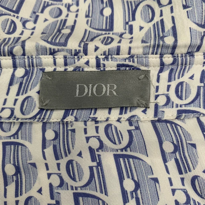 Dior Blue Logo Print Long Sleeve Shirt