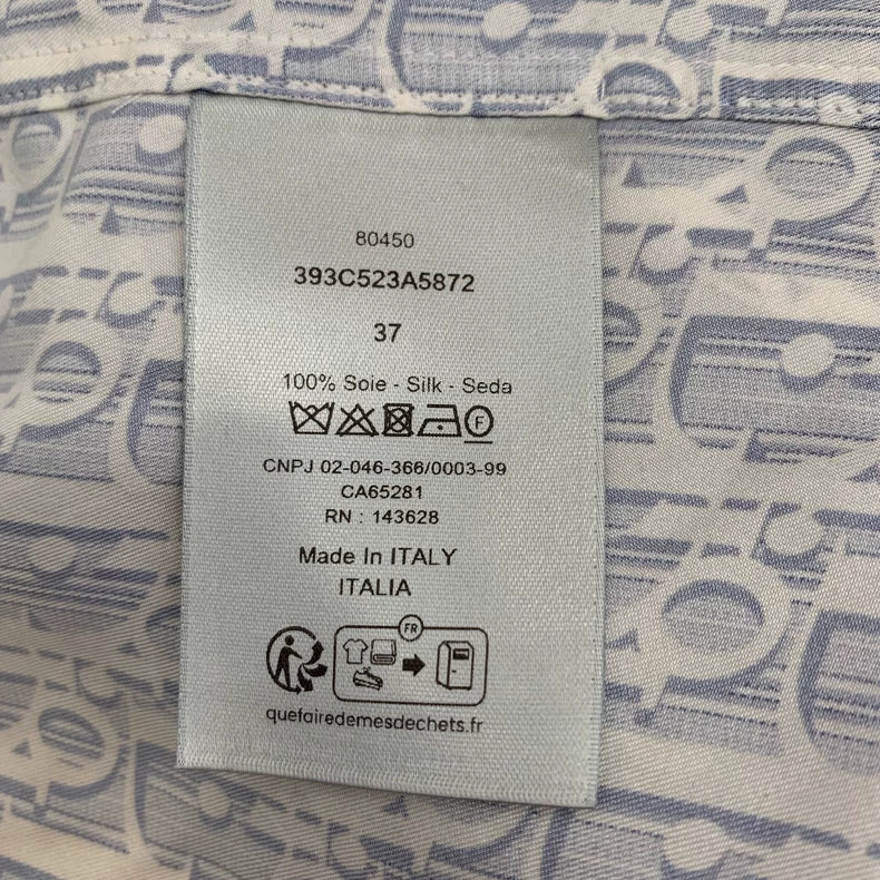 Dior Blue Logo Print Long Sleeve Shirt