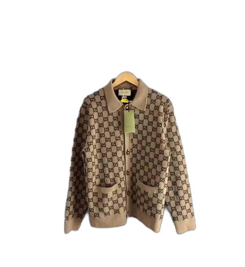 Gucci Khaki Logo Wool Cardigan M Size