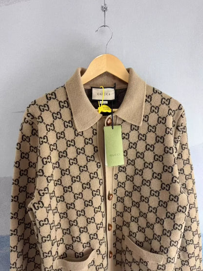 Gucci Khaki Logo Wool Cardigan M Size