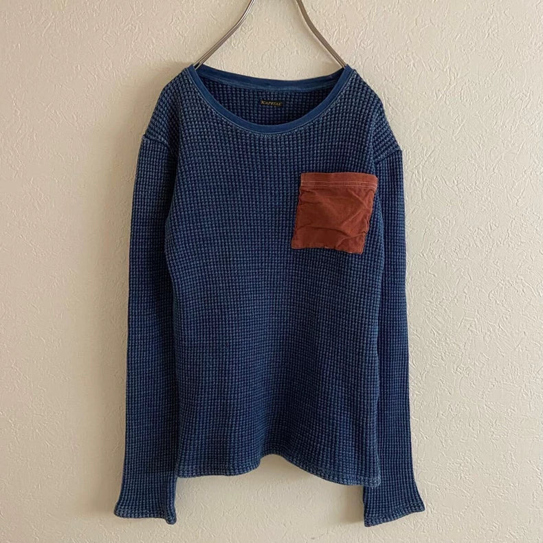 Kapital Blue Vintage Waffle Knit Long Sleeve Top