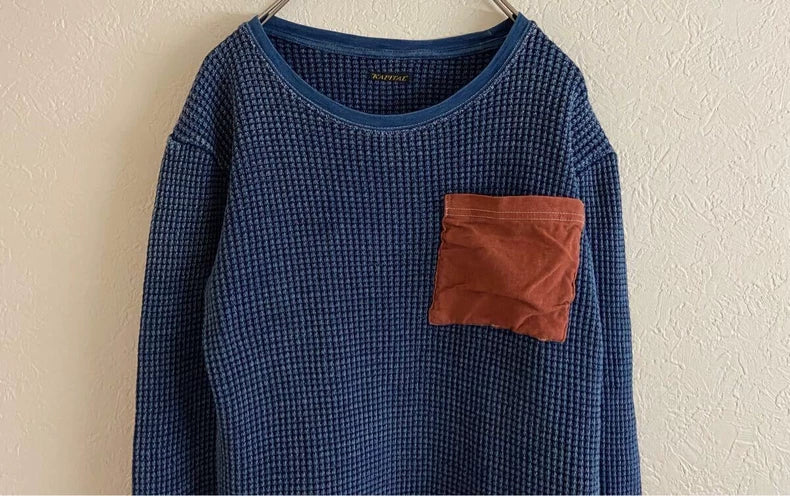 Kapital Blue Vintage Waffle Knit Long Sleeve Top