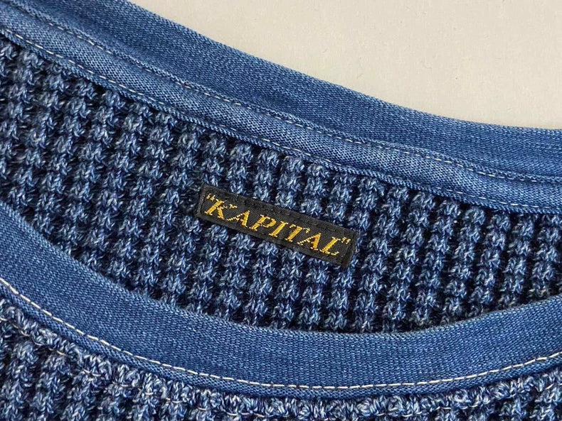 Kapital Blue Vintage Waffle Knit Long Sleeve Top