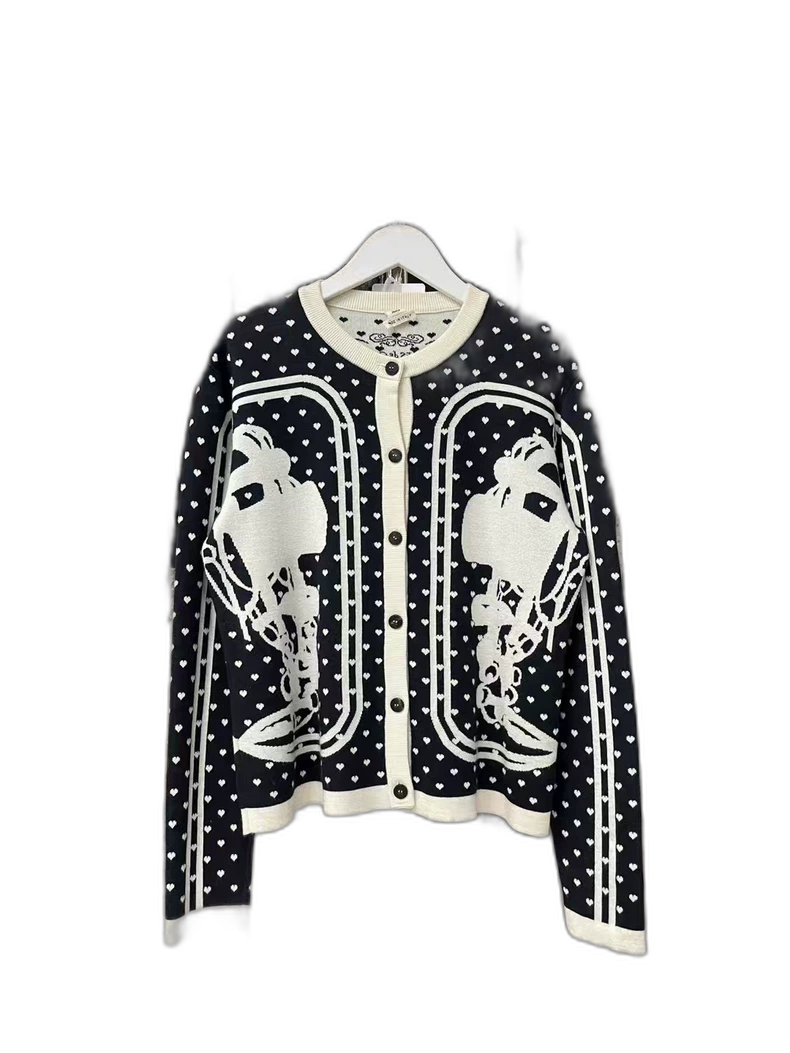 Hermes Wool Cardigan in Black and White