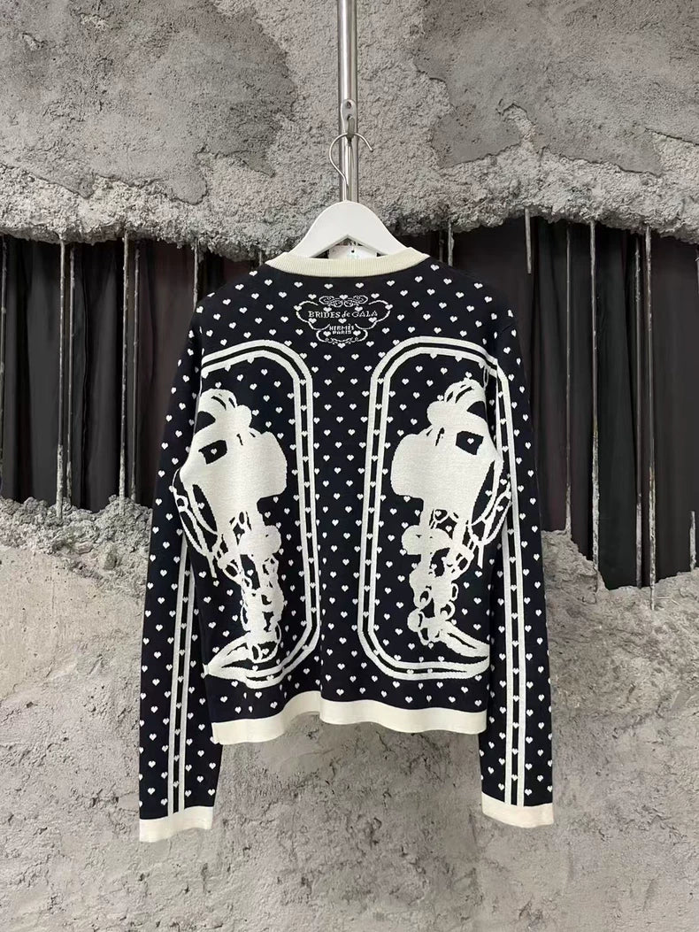 Hermes Wool Cardigan in Black and White