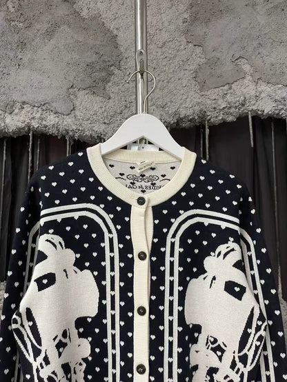 Hermes Wool Cardigan in Black and White