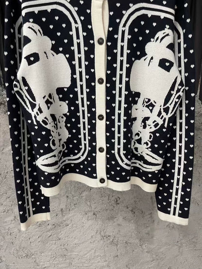 Hermes Wool Cardigan in Black and White