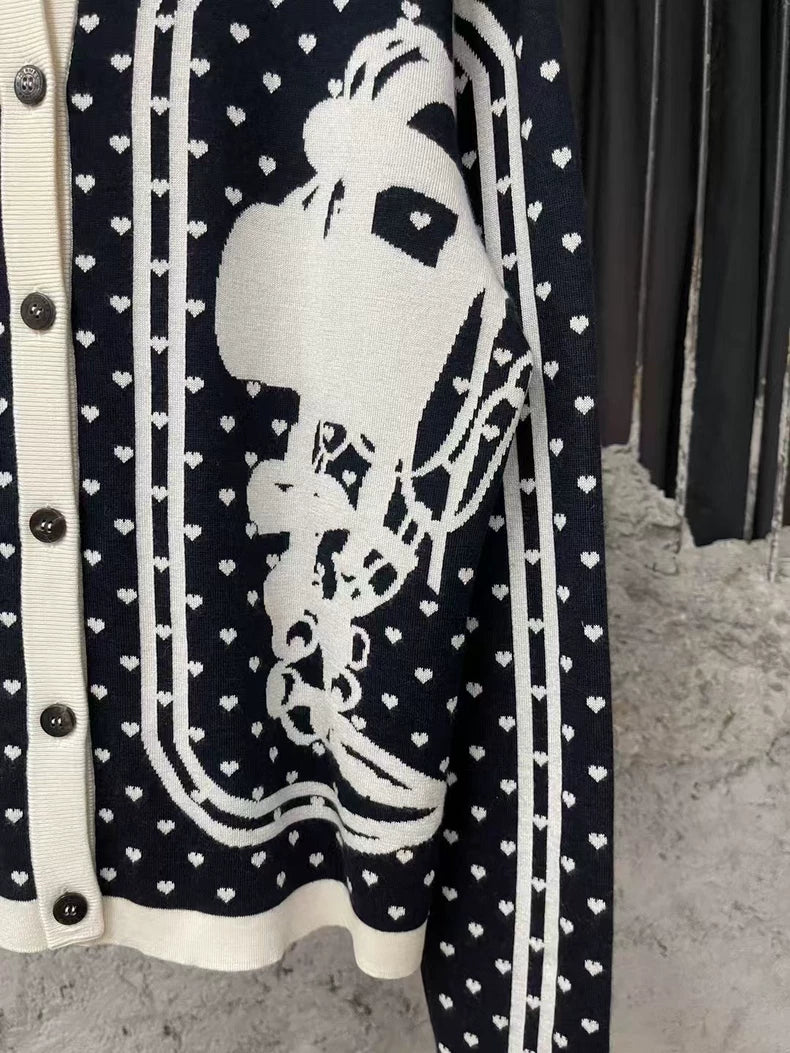 Hermes Wool Cardigan in Black and White