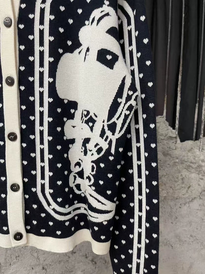 Hermes Wool Cardigan in Black and White