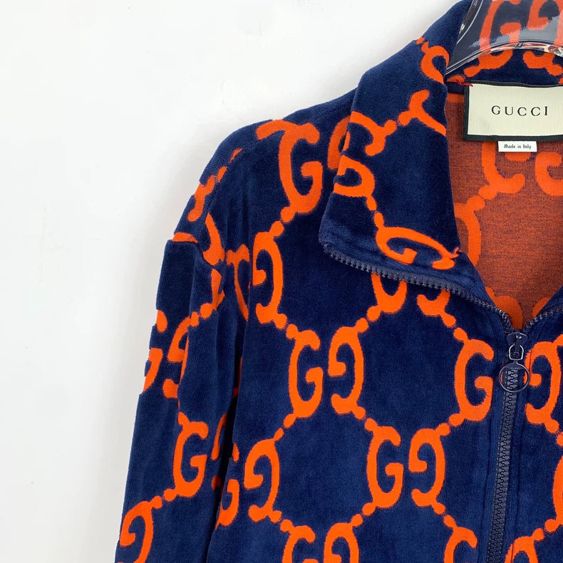 Gucci Blue GG Pattern Zip Jacket
