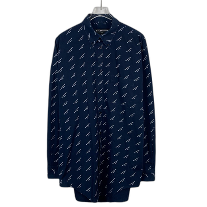 Balenciaga Blue Logo Print Long Sleeve Shirt