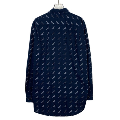 Balenciaga Blue Logo Print Long Sleeve Shirt