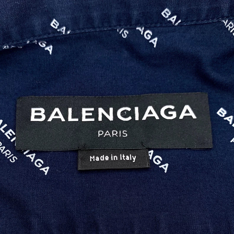 Balenciaga Blue Logo Print Long Sleeve Shirt