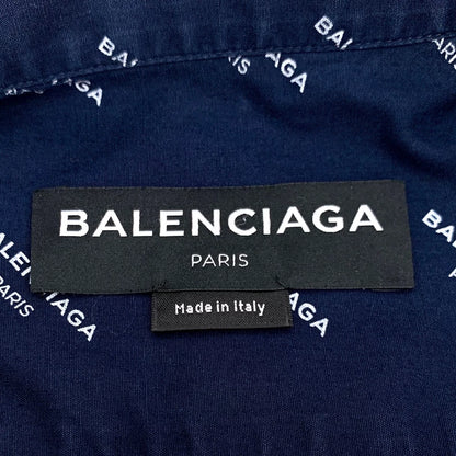 Balenciaga Blue Logo Print Long Sleeve Shirt