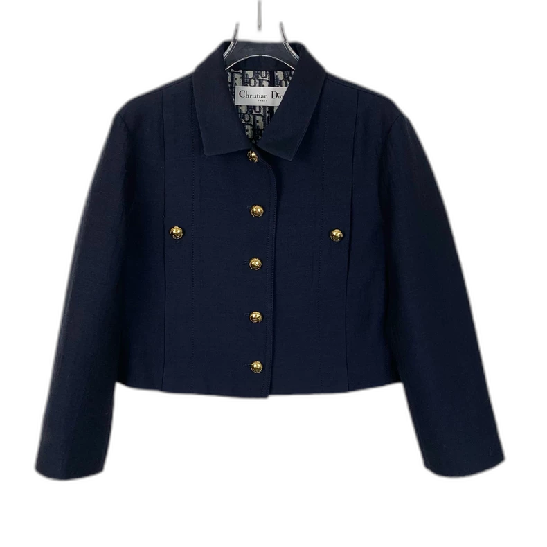 Dior Navy Blue Silk Long Sleeve Jacket