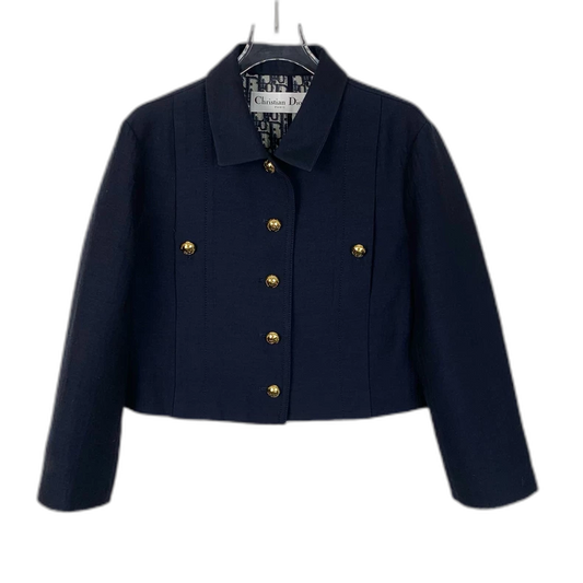 Dior Navy Blue Silk Long Sleeve Jacket