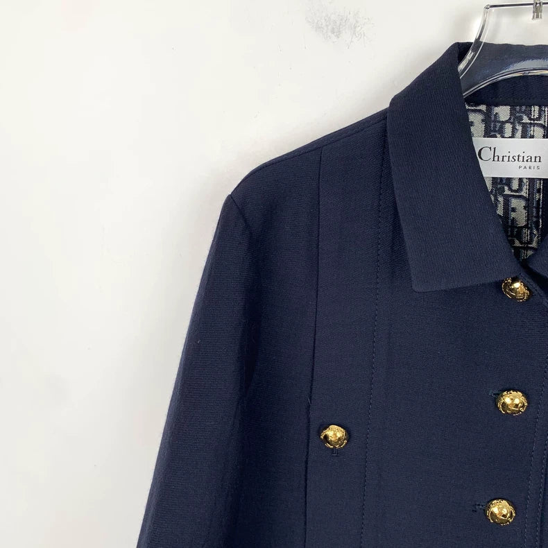 Dior Navy Blue Silk Long Sleeve Jacket