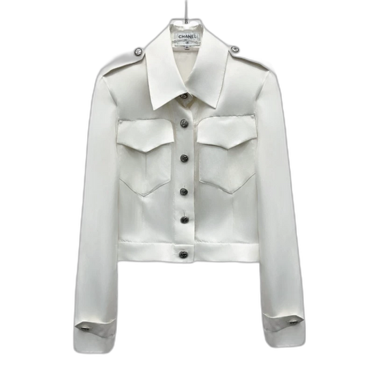Chanel White Silk Long Sleeve Jacket