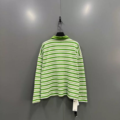 Chrome Hearts Striped Long Sleeve Polo Shirt