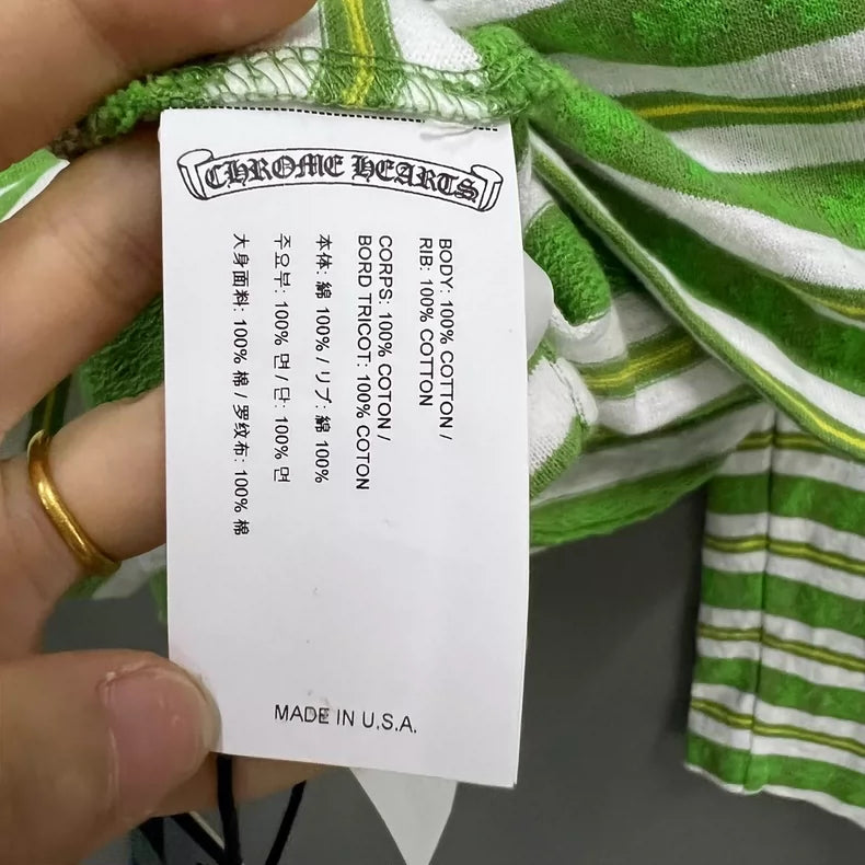 Chrome Hearts Striped Long Sleeve Polo Shirt