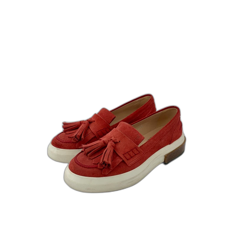 Red Suede Fringed Loafers by Tod's