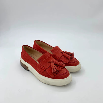 Red Suede Fringed Loafers by Tod's