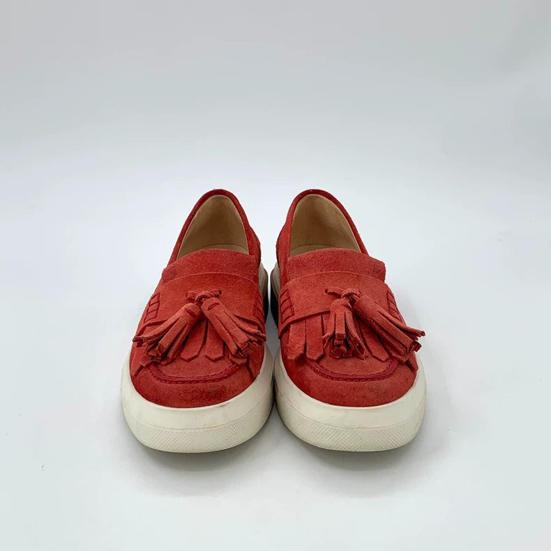 Red Suede Fringed Loafers by Tod's