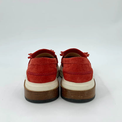Red Suede Fringed Loafers by Tod's