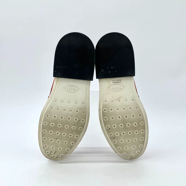 Red Suede Fringed Loafers by Tod's