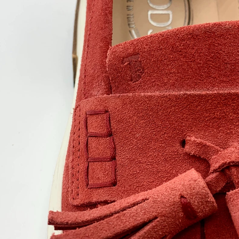 Red Suede Fringed Loafers by Tod's